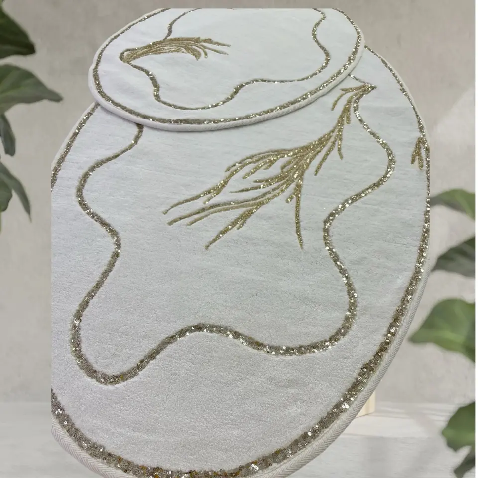 Dalgalı bronz işlemeli halı paspas