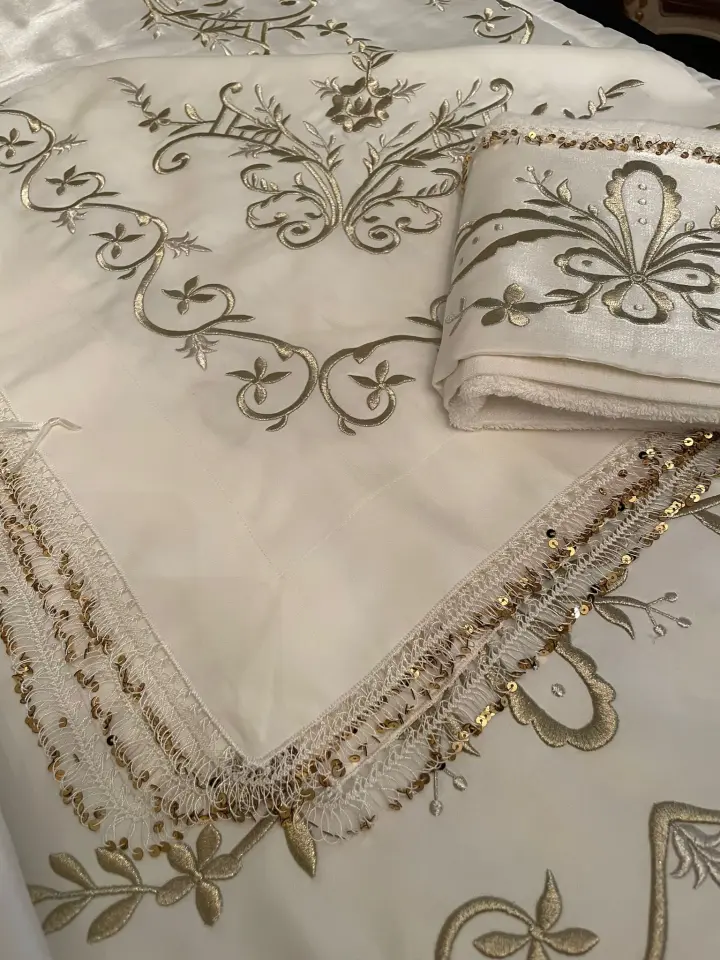 Gold Embroidered Sequin Prayer Mat Set