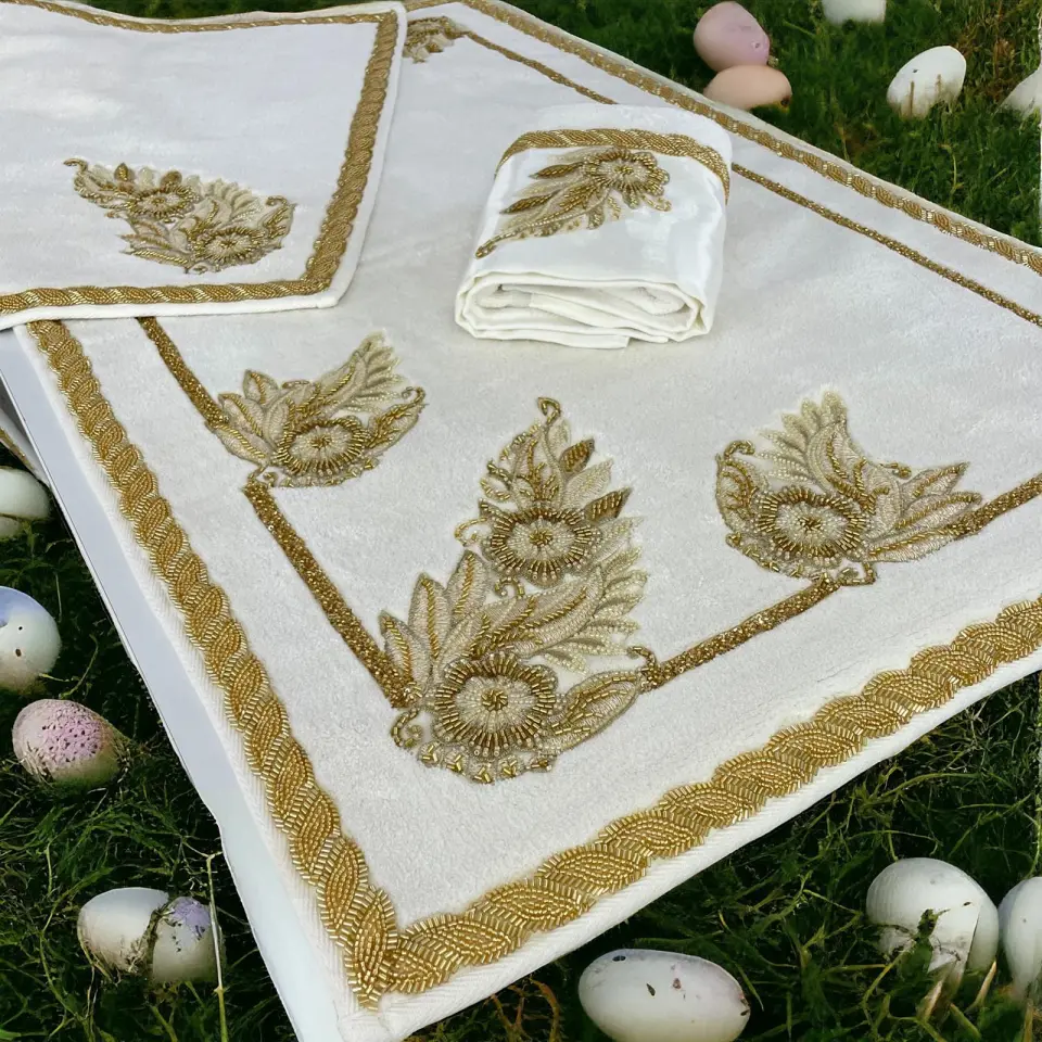 Gold Stone Embellished Applique Doormat Set