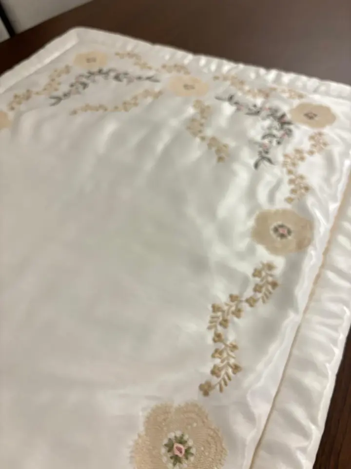 Cream Embroidered Needlework Rococo Prayer Rug